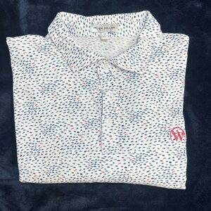 Peter Millar Patterned Polo in White and Blue